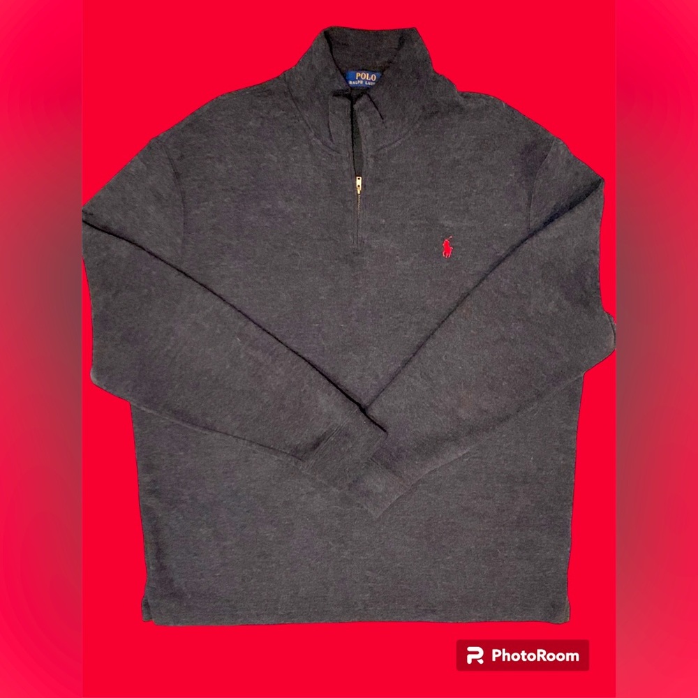 Men’s X-Large charcoal Ralph Lauren Polo half zip pullover. Side slits.